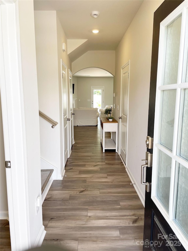 8060 Scarlet Maple Ln, Tega Cay, SC 29708 - hall with arched walkways and wood finished floors