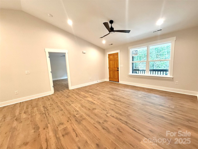 2330 Neill Rd, Lancaster, SC 29720 - spare room with lofted ceiling, ceiling fan, and wood finished floors