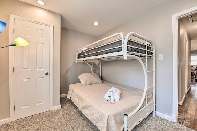 3020 Stancill Pl, Charlotte, NC 28205 - carpeted bedroom with baseboards, recessed lighting, and attic access