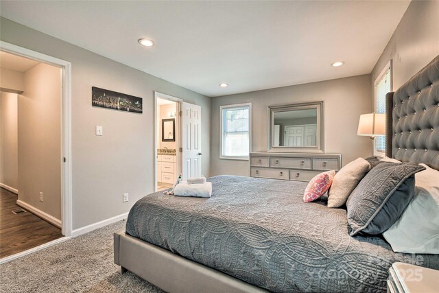 3020 Stancill Pl, Charlotte, NC 28205 - carpeted bedroom featuring recessed lighting, baseboards, and ensuite bath