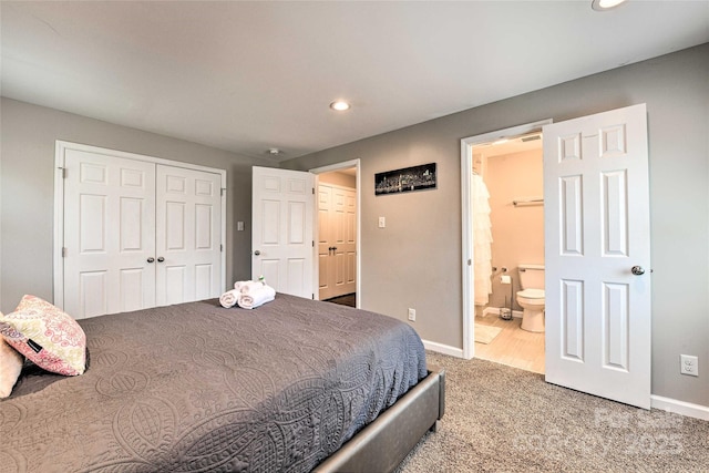 3020 Stancill Pl, Charlotte, NC 28205 - carpeted bedroom featuring recessed lighting, baseboards, a closet, and ensuite bath