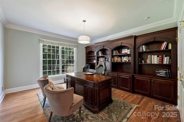 12644 Lahinch Ct, Charlotte, NC 28277 - office area featuring light wood-type flooring and ornamental molding