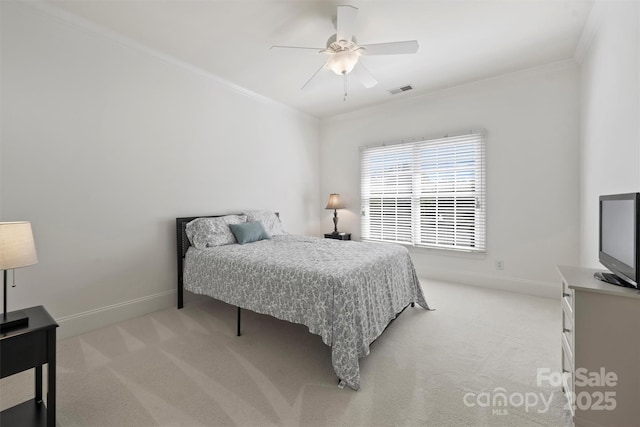 12644 Lahinch Ct, Charlotte, NC 28277 - bedroom with light carpet, ornamental molding, and a ceiling fan
