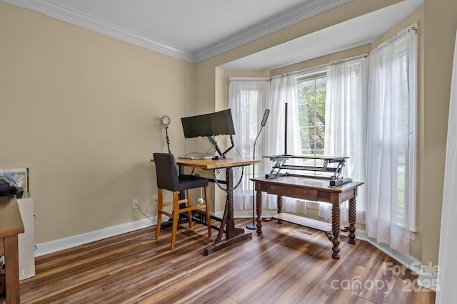 17433 Glassfield Dr, Huntersville, NC 28078 - home office featuring ornamental molding and wood finished floors