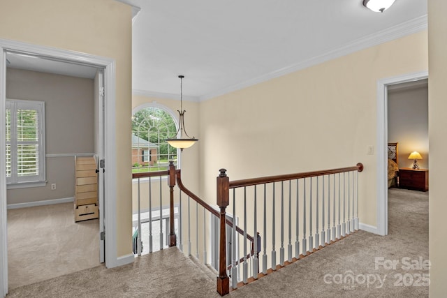 17433 Glassfield Dr, Huntersville, NC 28078 - corridor with carpet, plenty of natural light, an upstairs landing, and ornamental molding