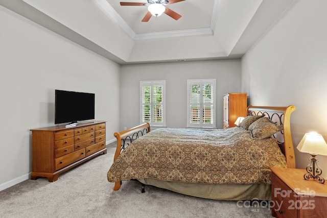 17433 Glassfield Dr, Huntersville, NC 28078 - bedroom featuring carpet, a tray ceiling, crown molding, and a ceiling fan