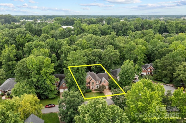 17433 Glassfield Dr, Huntersville, NC 28078 - aerial view of property and surrounding area featuring property boundaries highlighted and a heavily wooded area