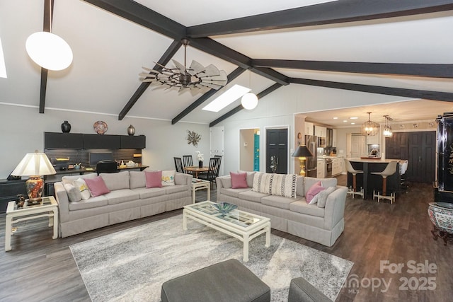 7945 Placid Ct, Denver, NC 28037 - living area with dark wood-style flooring and a chandelier