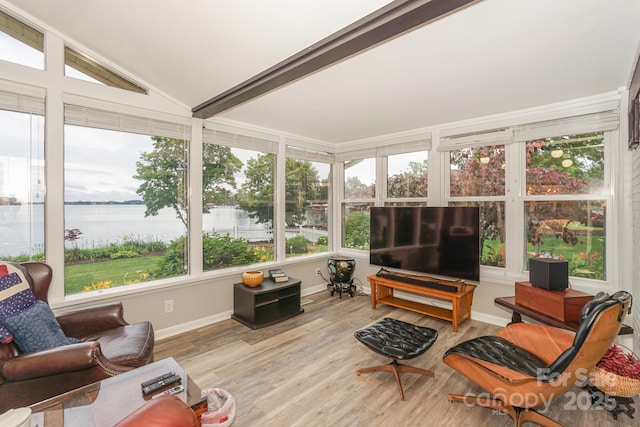 7945 Placid Ct, Denver, NC 28037 - sunroom / solarium with wood finished floors, a deck, and lofted ceiling