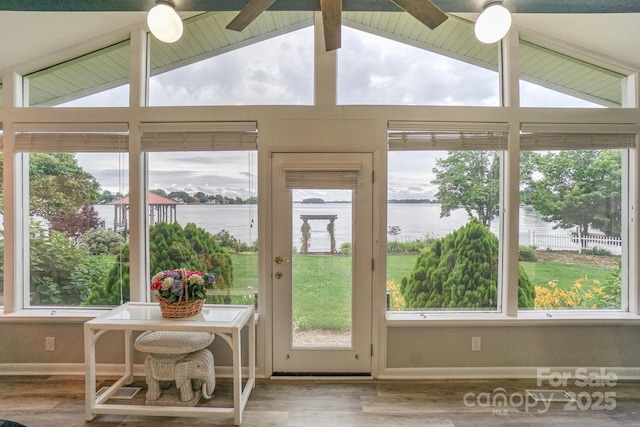 7945 Placid Ct, Denver, NC 28037 - sunroom with a water view, plenty of natural light, and wood finished floors