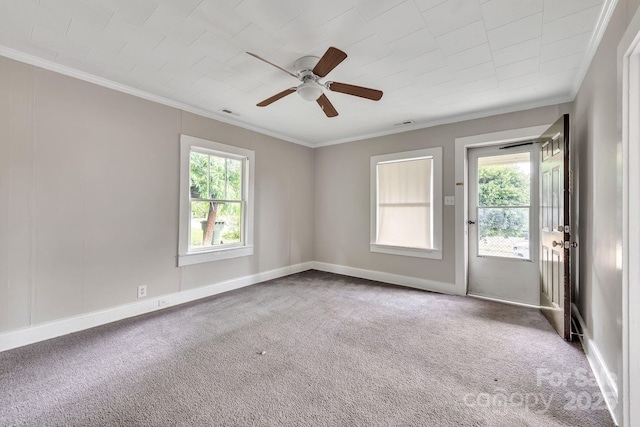 807 3rd St, Kings Mountain, NC 28086 - empty room with carpet floors, a ceiling fan, and ornamental molding