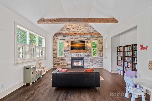 109 Walking Horse Trl, Davidson, NC 28036 - living room featuring dark wood-type flooring and a stone fireplace