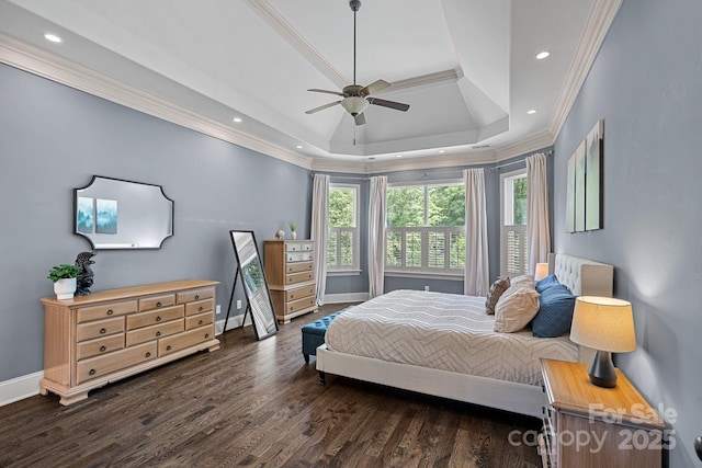 109 Walking Horse Trl, Davidson, NC 28036 - bedroom with crown molding, wood finished floors, a raised ceiling, recessed lighting, and ceiling fan
