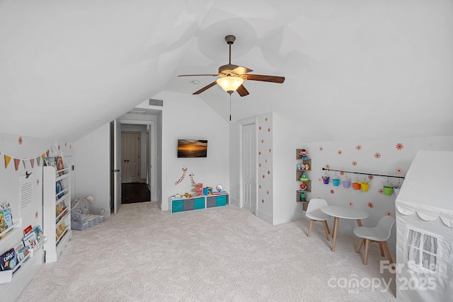 109 Walking Horse Trl, Davidson, NC 28036 - game room featuring lofted ceiling, carpet floors, and a ceiling fan