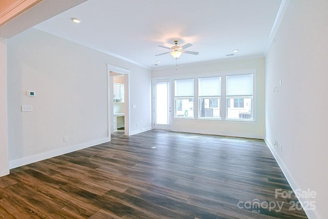 4714 Blanchard Way, Charlotte, NC 28226 - unfurnished room featuring crown molding, ceiling fan, dark wood-style flooring, baseboards, and recessed lighting