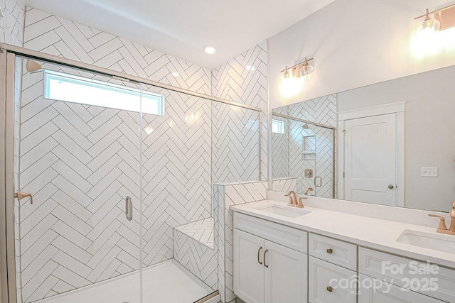 4714 Blanchard Way, Charlotte, NC 28226 - bathroom featuring double vanity and a stall shower