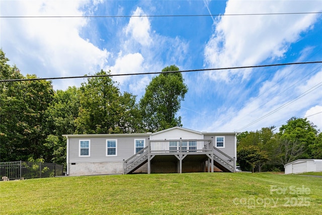 600 Old Mars Hill Hwy, Weaverville, NC 28787 - back of property featuring stairway, a wooden deck, and crawl space