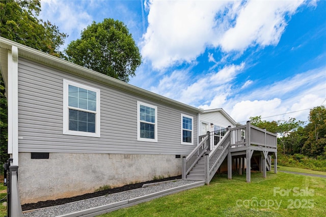 600 Old Mars Hill Hwy, Weaverville, NC 28787 - back of house with stairs, a deck, a yard, and crawl space
