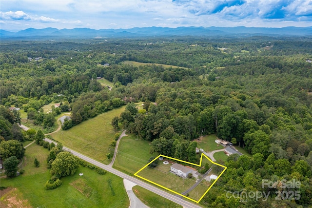 600 Old Mars Hill Hwy, Weaverville, NC 28787 - aerial view of property's location with property boundaries highlighted and mountains