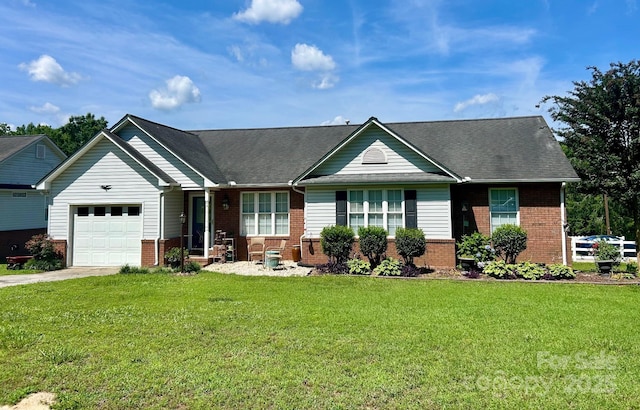 1700 Pickwick Ave, Kannapolis, NC 28083 - ranch-style house with brick siding, an attached garage, concrete driveway, a front yard, and roof with shingles