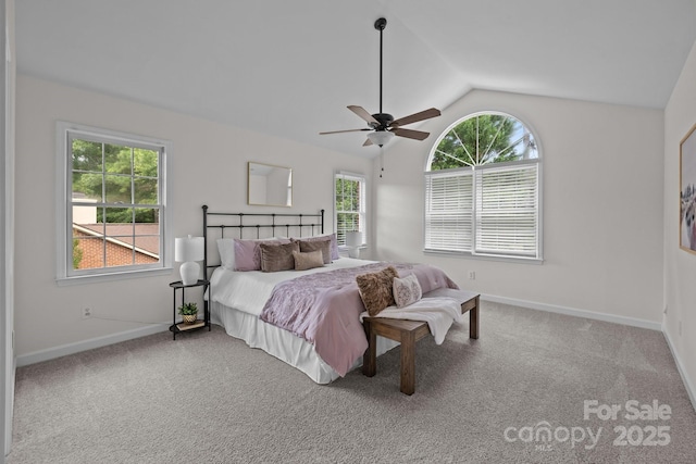 7213 Baniff Cir, Charlotte, NC 28277 - bedroom with lofted ceiling, carpet, and a ceiling fan