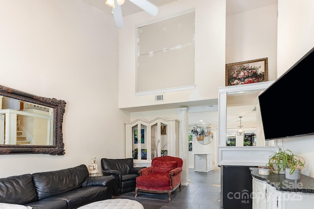 6103 Warrior Ave, Fort Mill, SC 29707 - living room featuring ceiling fan and a high ceiling