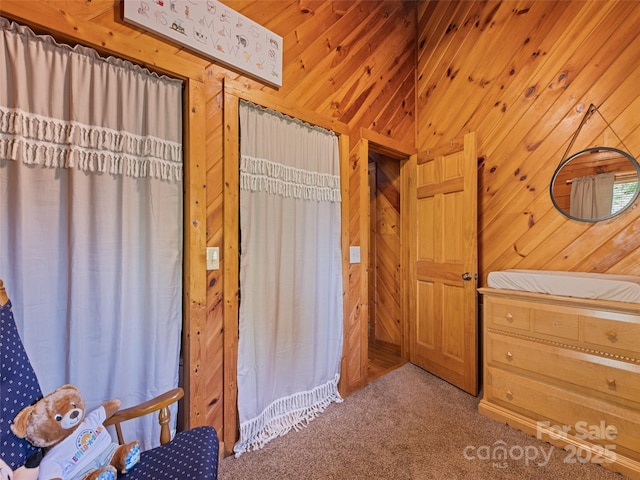 367 Robinson Rd, Clyde, NC 28721 - bedroom featuring carpet floors and wooden walls