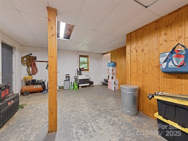 367 Robinson Rd, Clyde, NC 28721 - basement with a drop ceiling and wooden walls