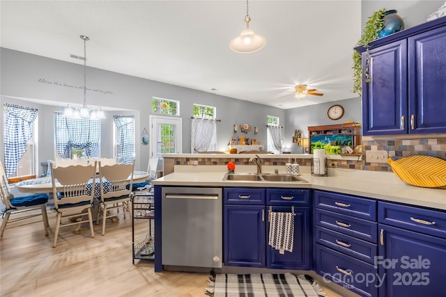 256 Rose St, Mooresville, NC 28117 - kitchen featuring dishwasher, blue cabinets, and light countertops