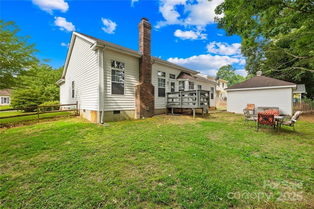 256 Rose St, Mooresville, NC 28117 - back of property with a deck, a chimney, and crawl space