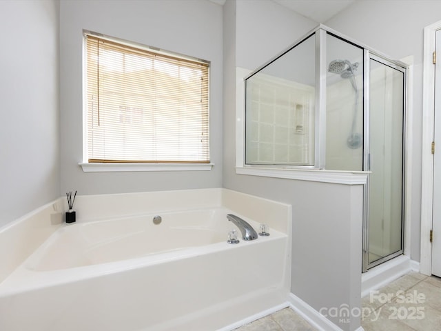1423 Piper Ct, Concord, NC 28025 - bathroom with a stall shower, a bath, and tile patterned floors