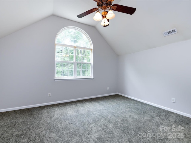 1423 Piper Ct, Concord, NC 28025 - additional living space with carpet, a ceiling fan, and lofted ceiling