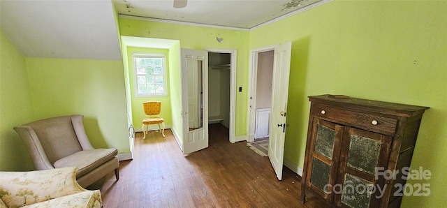 600 College Ave, Rock Hill, SC 29730 - sitting room with dark wood-type flooring, crown molding, and baseboards