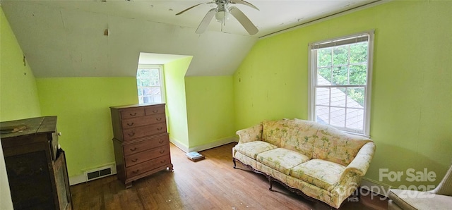 600 College Ave, Rock Hill, SC 29730 - living area featuring plenty of natural light, wood finished floors, lofted ceiling, baseboards, and ceiling fan