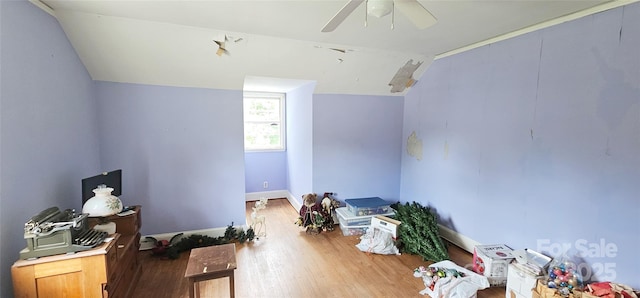 600 College Ave, Rock Hill, SC 29730 - misc room featuring wood finished floors, vaulted ceiling, ceiling fan, and baseboards