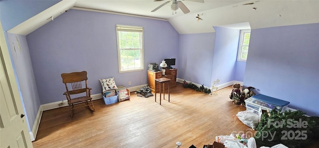 600 College Ave, Rock Hill, SC 29730 - bonus room featuring a ceiling fan, lofted ceiling, wood finished floors, and baseboards