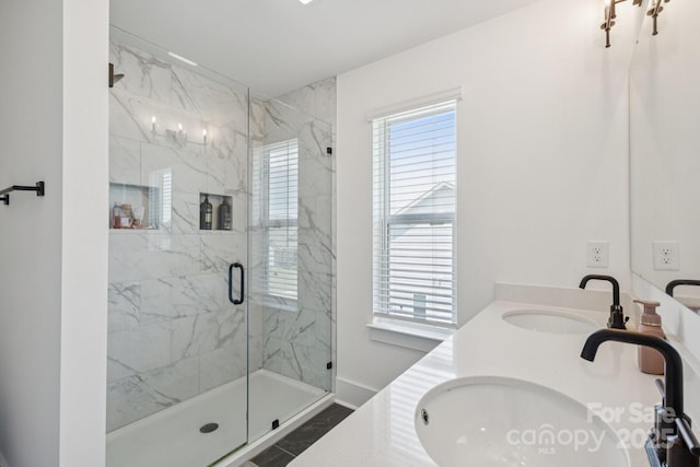 12001 Sam Snead Ct, Lancaster, SC 29720 - full bath featuring double vanity and a marble finish shower