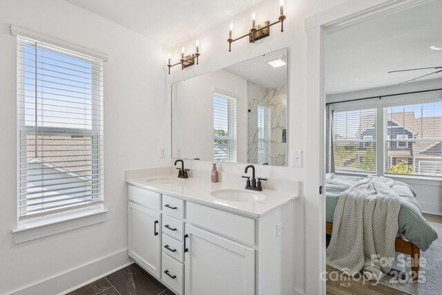 12001 Sam Snead Ct, Lancaster, SC 29720 - bathroom featuring double vanity, a marble finish shower, marble look tiles, and ensuite bath