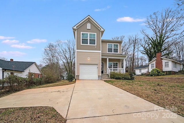 834 N Flint St, Lincolnton, NC 28092 - traditional home featuring a porch, concrete driveway, board and batten siding, and a garage