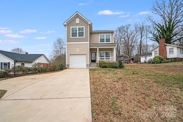 834 N Flint St, Lincolnton, NC 28092 - traditional home with covered porch, driveway, a garage, a front lawn, and board and batten siding