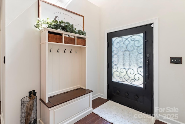 2504 River Oaks Dr, Waxhaw, NC 28173 - mudroom with dark wood-type flooring and baseboards