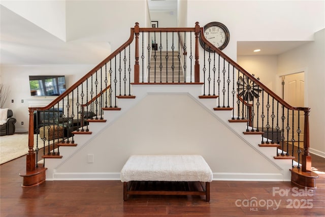 2504 River Oaks Dr, Waxhaw, NC 28173 - staircase featuring wood finished floors and recessed lighting