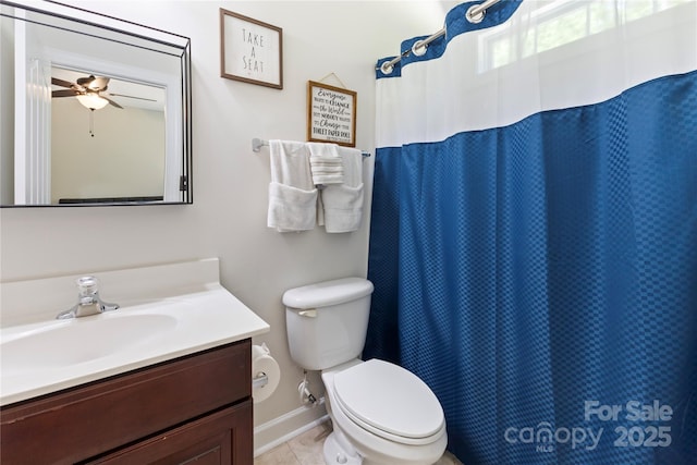 2504 River Oaks Dr, Waxhaw, NC 28173 - full bath with vanity, ceiling fan, and curtained shower