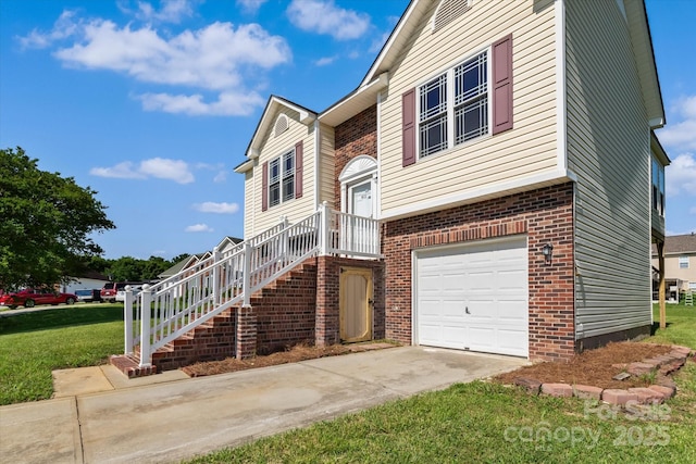 4111 Alexis Ct SW, Concord, NC 28027 - bi-level home with an attached garage, driveway, brick siding, and a front yard