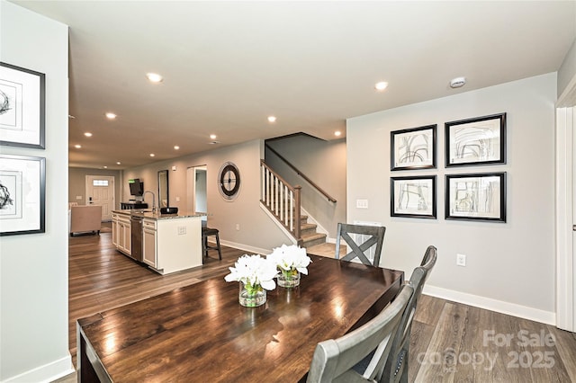 124 Kristin View Ln Unit Townhome A, Troutman, NC 28166 - dining space featuring dark wood-style flooring, stairway, and recessed lighting