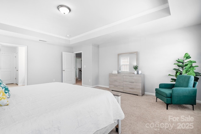 3038 Burnello Ct, Iron Station, NC 28080 - bedroom with a raised ceiling, ornamental molding, and light colored carpet