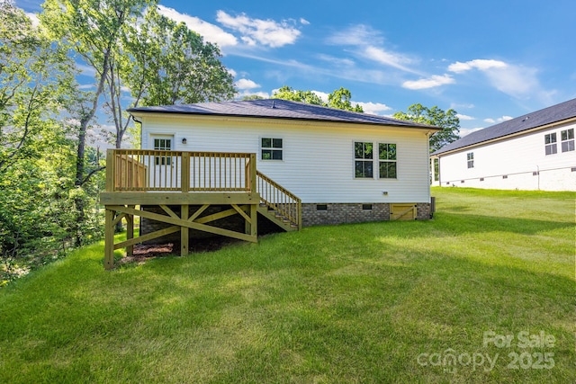 5175 Grand Canyon Rd, Concord, NC 28027 - rear view of house with a yard, a deck, crawl space, and stairs