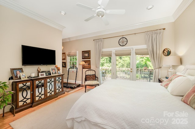 408 Johnsfield Rd, Shelby, NC 28150 - bedroom with access to outside, ornamental molding, multiple windows, wood finished floors, and recessed lighting