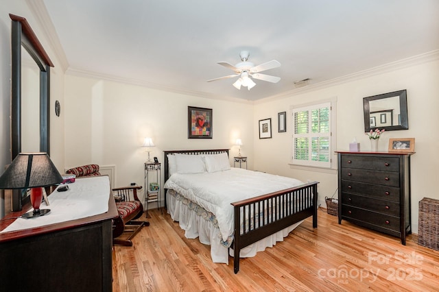 408 Johnsfield Rd, Shelby, NC 28150 - bedroom featuring crown molding, light wood-type flooring, and ceiling fan