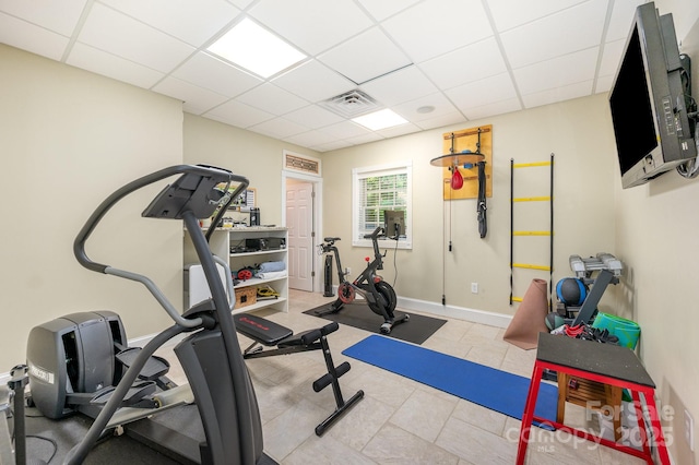 408 Johnsfield Rd, Shelby, NC 28150 - workout area featuring a paneled ceiling and baseboards